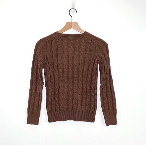 GAP XSP Extra Small Petite Sweater Women's Cable Knit Crewneck Brown Long Sleeve - Picture 2 of 10